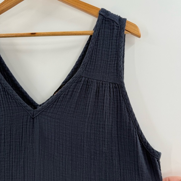 Quince 100% Organic Cotton Gauze Tiered Maxi Dress Navy Size Large - Picture 5 of 12